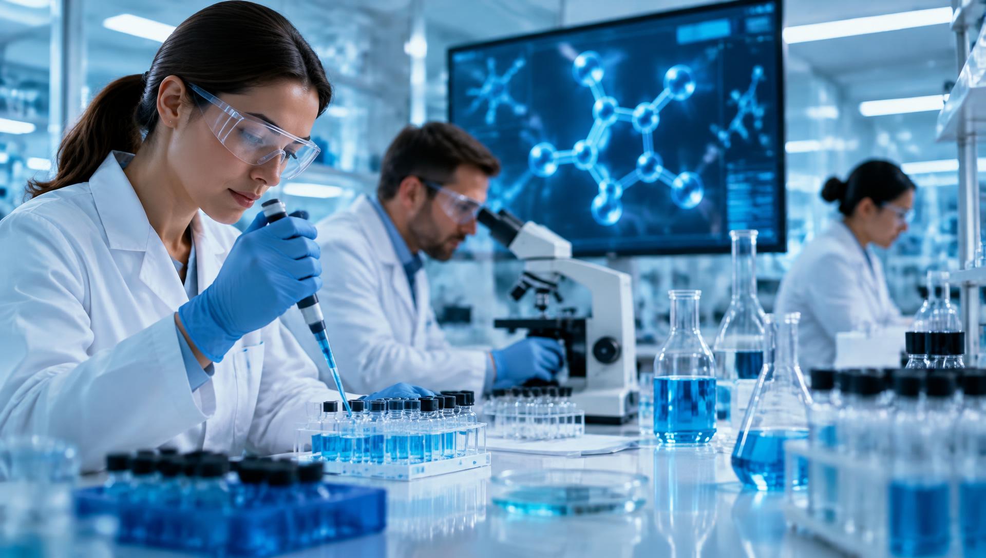 Scientists at work in a Fast Track Pharmaceuticals research laboratory